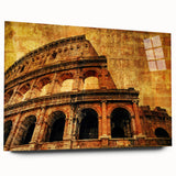 Acrylic print of the Colosseum in muted earth tones, ideal for bedroom or dining room art.