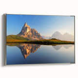 Landscape art painting of the Dolomites in muted earth tones on a framed canvas, ideal for living room decor.