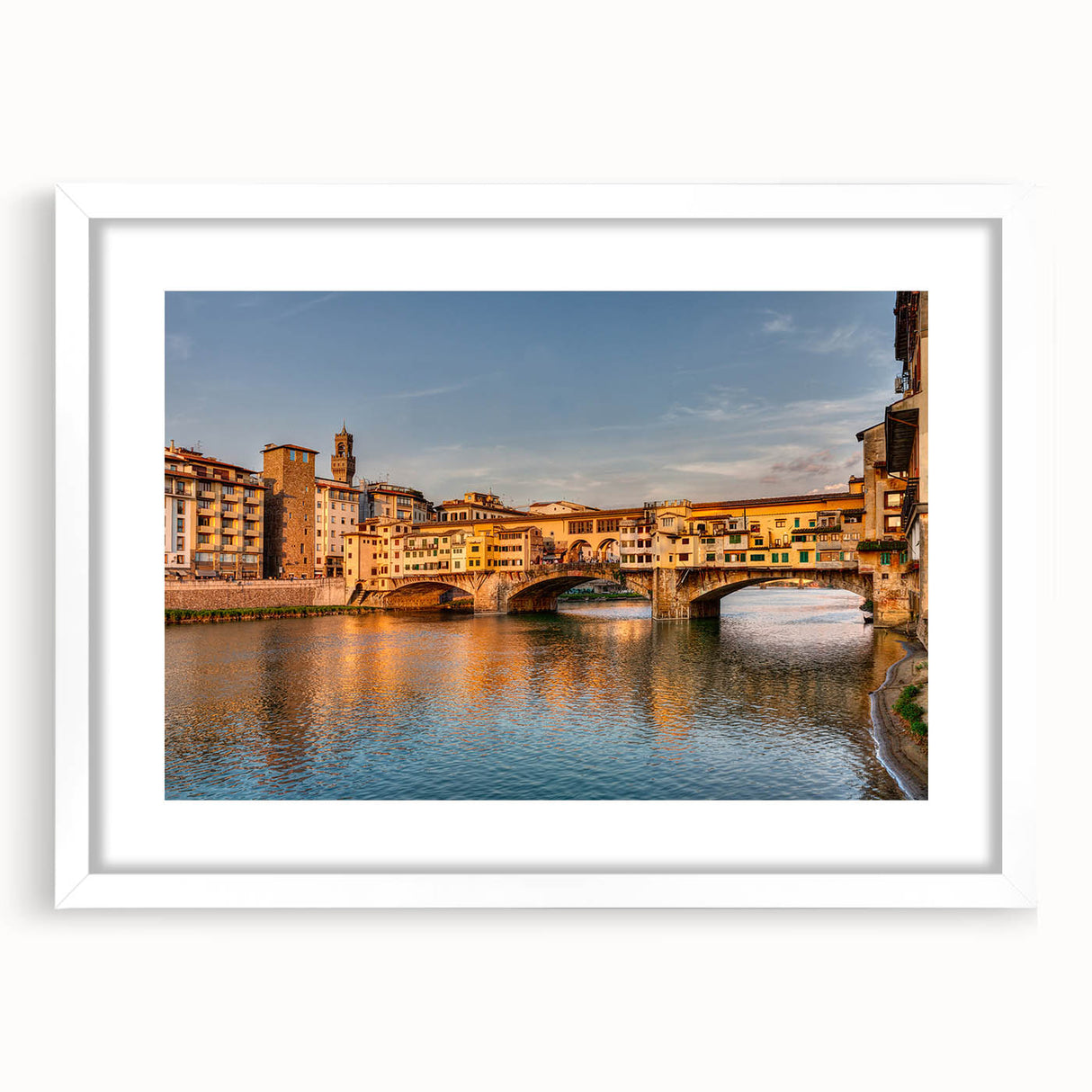 Textured art print of Florence scenery in abstract style with muted earth tones, framed with a white mat.