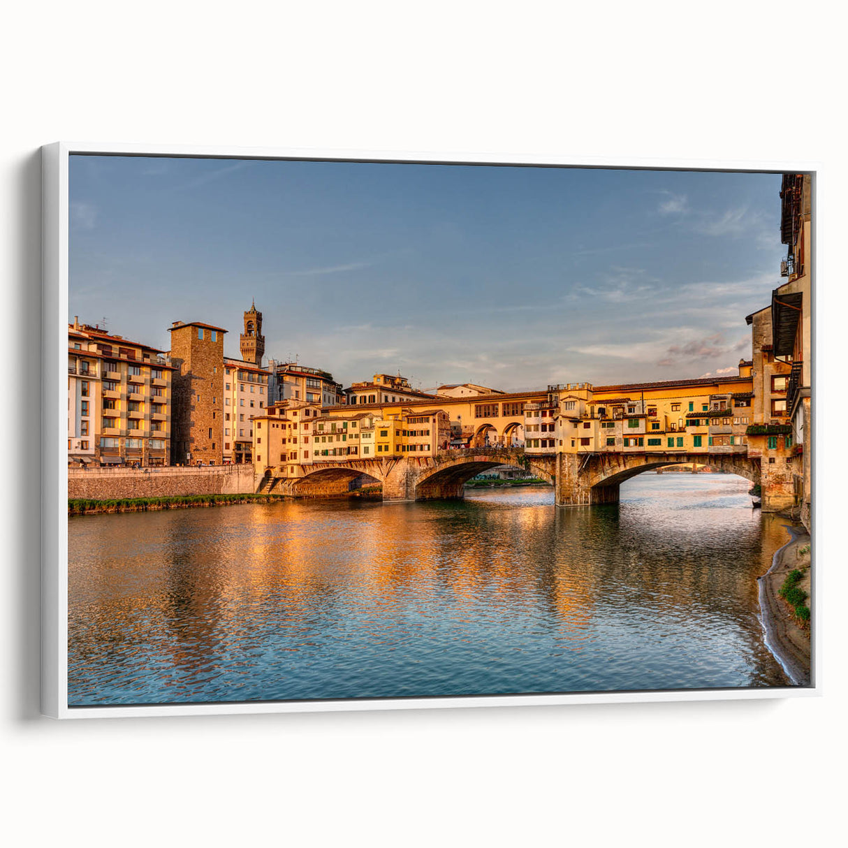 Vintage poster art of Florence skyline in vibrant colors on extra large framed canvas, ideal for living room decor.