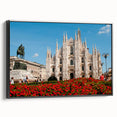Black and white landscape art painting of Milan on framed canvas, ideal for bedroom wall decor.