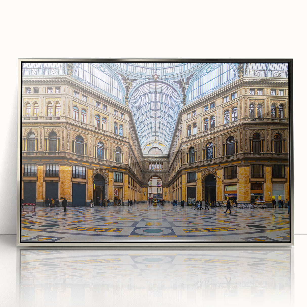 Framed acrylic print of Naples, Italy, in muted earth tones, ideal for modern art wall decor.
