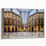 Framed canvas landscape art painting featuring a vintage poster of Naples, Italy in colorful tones.