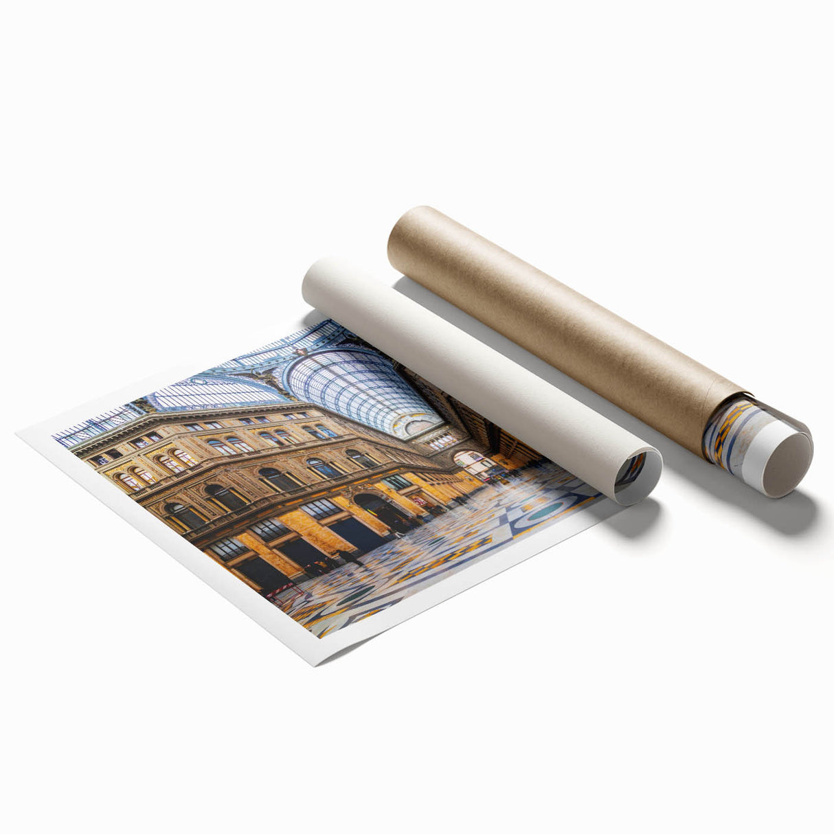 Extra large rolled print of Naples scenery with vibrant floral elements in pastel shades.