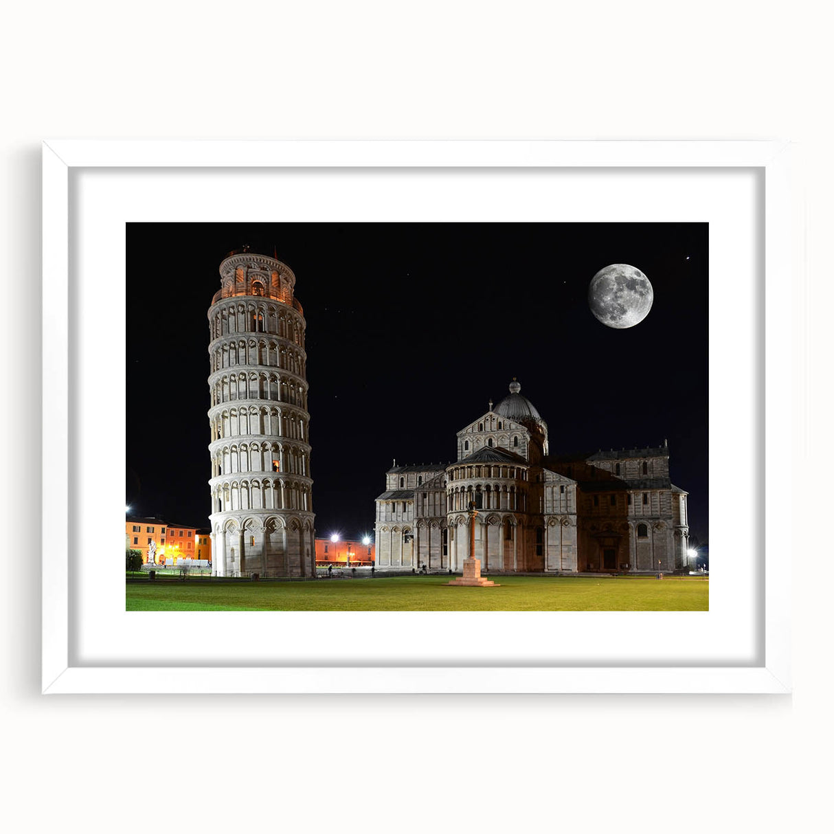 Textured art depicting abstract Pisa scenery in muted earth tones on a framed white mat, ideal for bedroom decor.