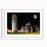 Textured art depicting abstract Pisa scenery in muted earth tones on a framed white mat, ideal for bedroom decor.