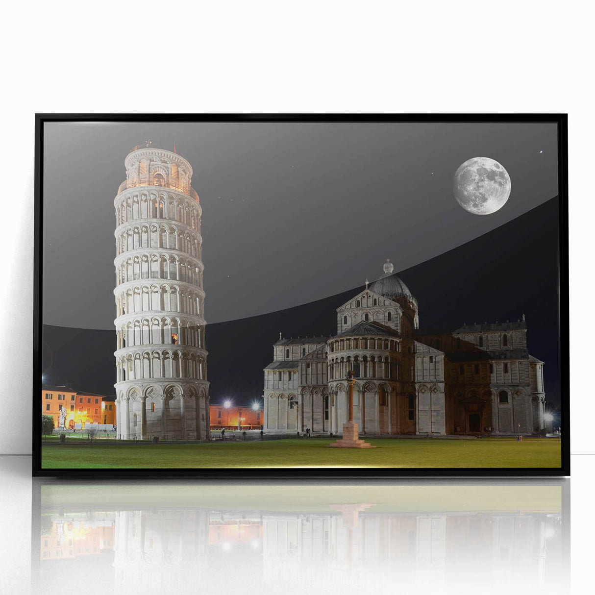 Large abstract wall art of Pisa, Italy in black and white tones on framed acrylic, suitable for modern art wall decor.