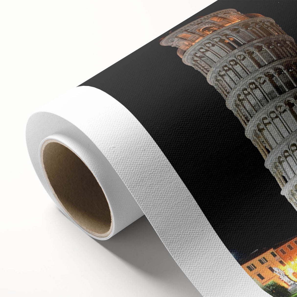 Art deco poster of the Leaning Tower of Pisa in muted earth tones on rolled canvas, suitable for nursery wall art.