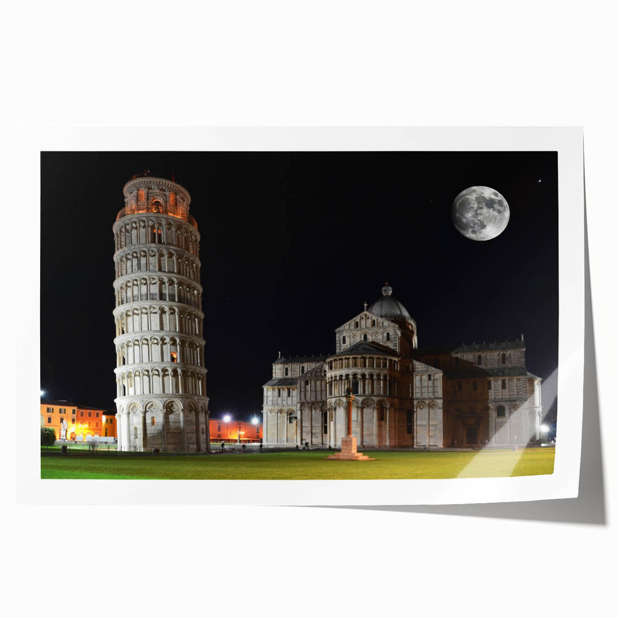 Extra large rolled print of the Leaning Tower of Pisa in muted earth tones, ideal for art wall dining room.