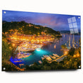 Acrylic print of Portofino, Italy, featuring vivid coastal hues, ideal for dining room decor.