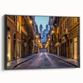 Black and white framed canvas of Rome landscape, ideal for bedroom wall art with a vintage poster style.