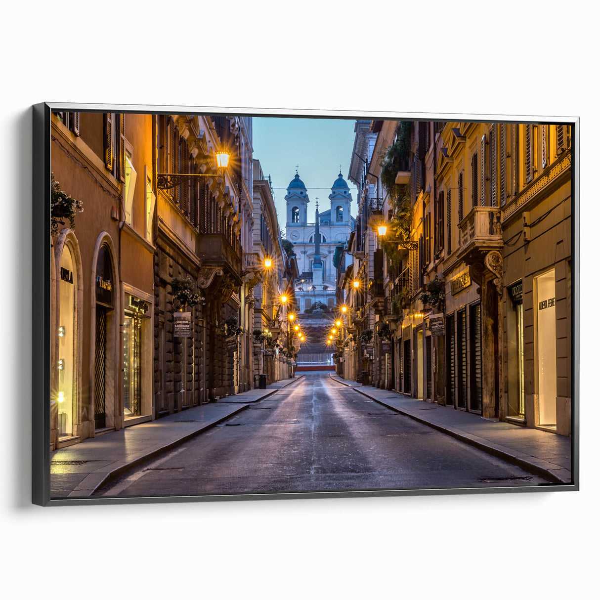 Black and white framed canvas of Rome landscape, ideal for bedroom wall art with a vintage poster style.
