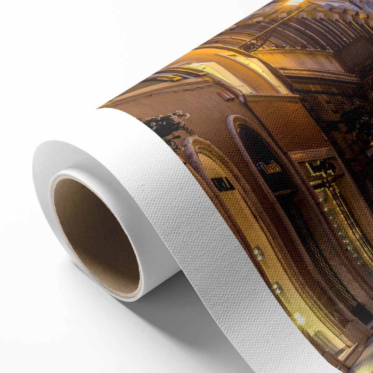 Art Deco poster of Rome with muted pastel colors on rolled canvas, ideal for nursery wall art or dining room decor.
