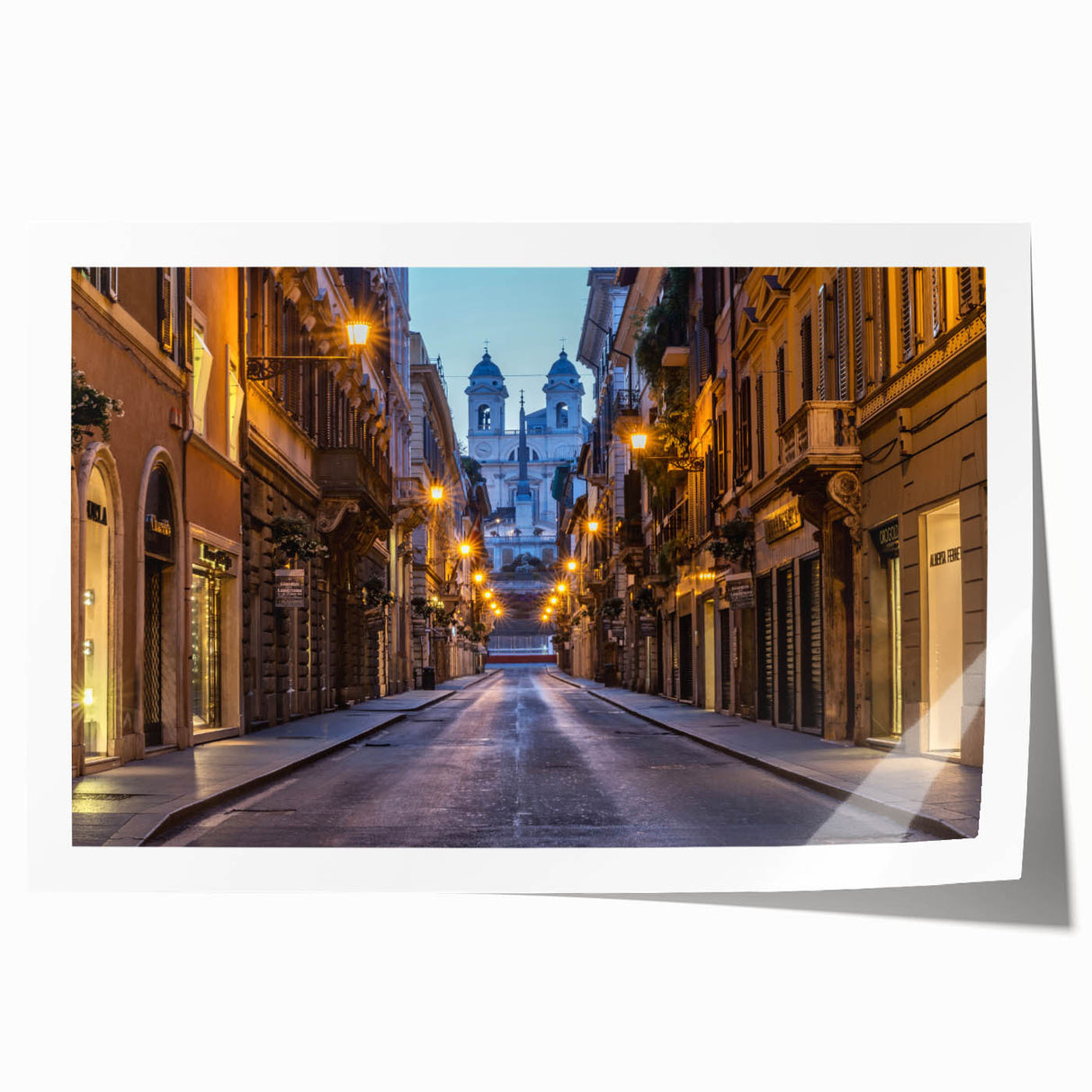 Extra large rolled print of Rome scenery with vibrant floral accents on canvas, ideal for dining room or bathroom wall art.
