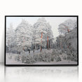 Large abstract wall art depicting a European-Latvian scenery in muted gray and blue tones on a framed acrylic.