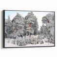 Black and white framed canvas depicting a vintage European landscape, ideal for bedroom wall art.