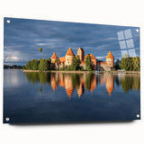 Acrylic print of a European landscape in muted greens and blues, suited for dining room decor.