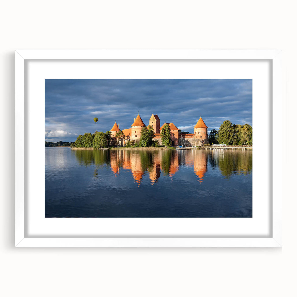 Textured abstract art print of a European scenery in muted earth tones on a framed white mat, ideal for bedroom art.