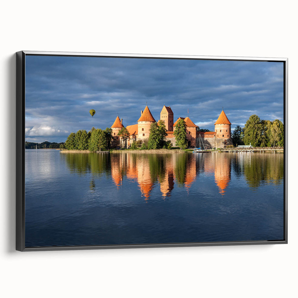 Black and white framed canvas of a vintage Lithuanian landscape, ideal for bedroom wall decor.