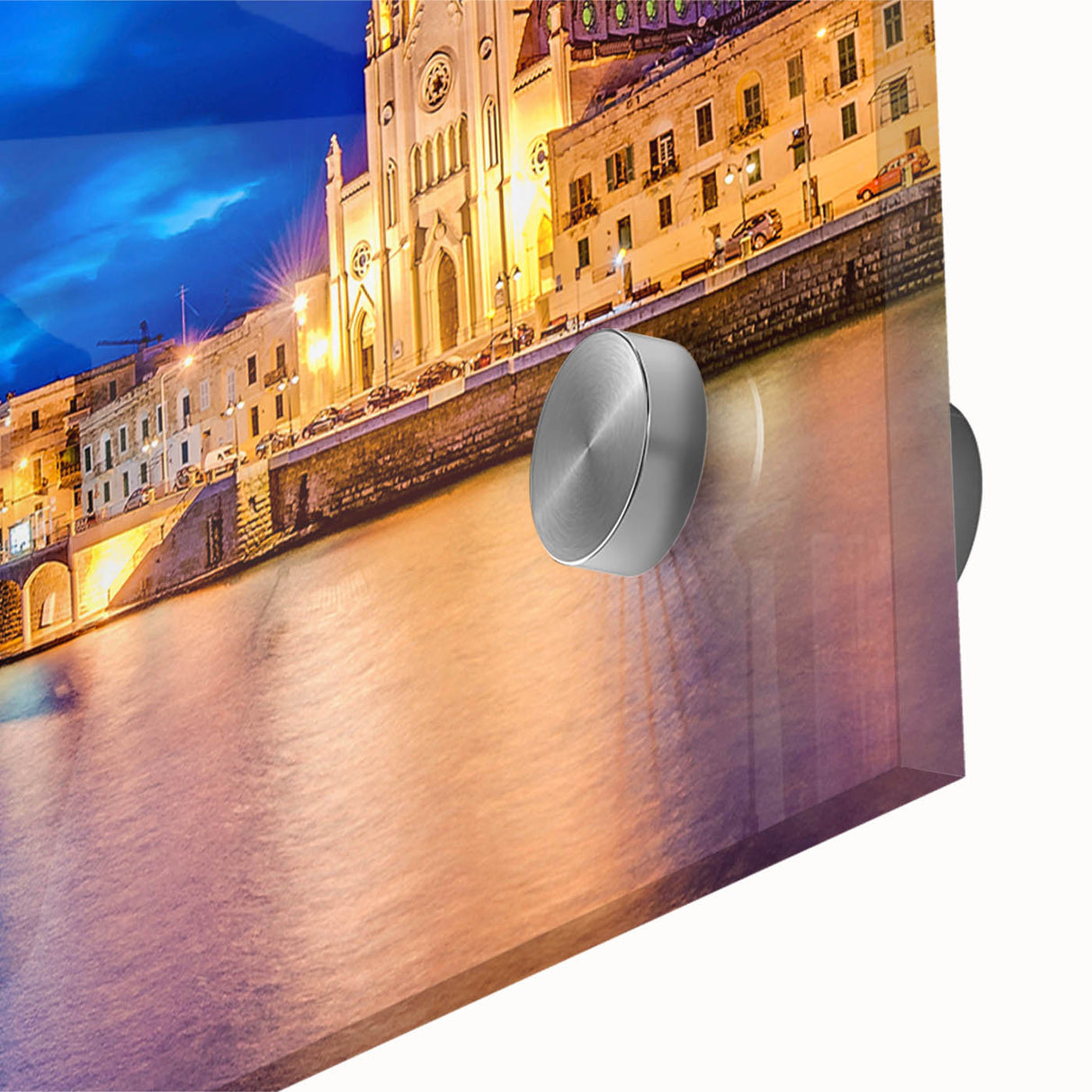 Mid-century modernist acrylic print of abstract Malta scenery in muted earth tones, ideal for dining room art.