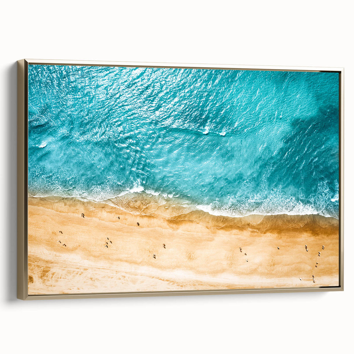 Framed canvas wall art depicting a Mediterranean seascape with vintage-style, featuring a muted color palette.