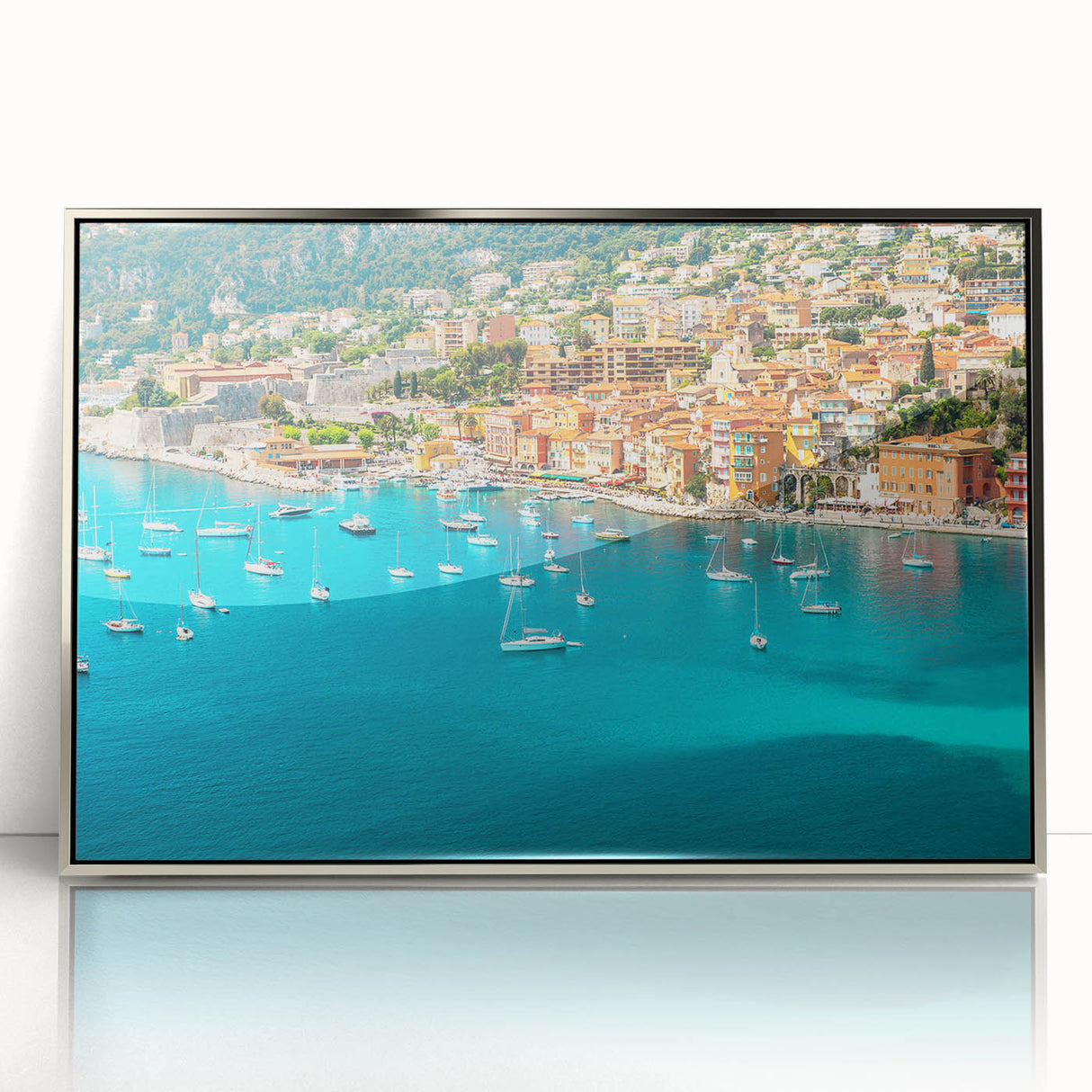 Large art print of Monaco scenery in muted earth tones on framed acrylic, suitable for modern art wall decor.