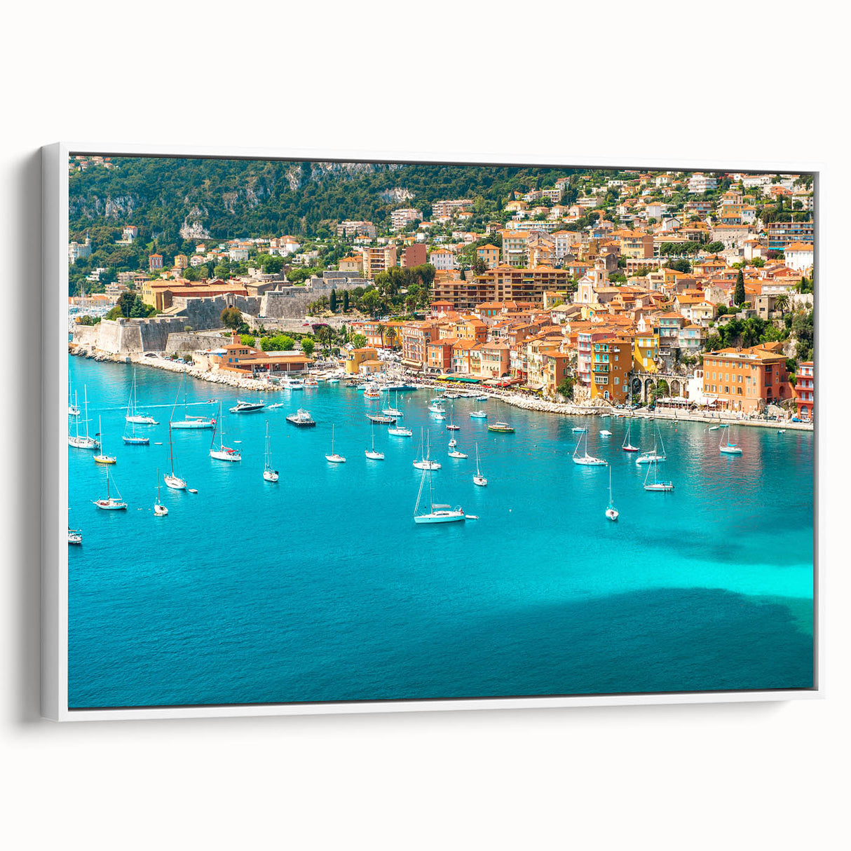 Vintage poster art of Monaco with colorful scenery on extra large framed canvas, ideal for living room decor.