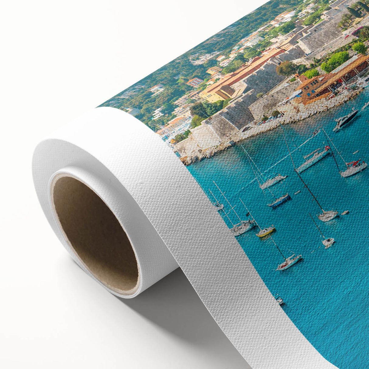 Art Deco poster of Monaco scenery on rolled canvas, featuring pastel colors, ideal for nursery wall art or dining room decor.