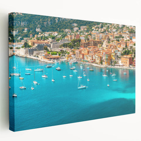 Side view of a large stretched canvas depicting a vibrant Monaco scenery, ideal for kitchen wall art.