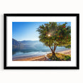 Extra large abstract art print of a colorful, textured European scenery on a black framed canvas.