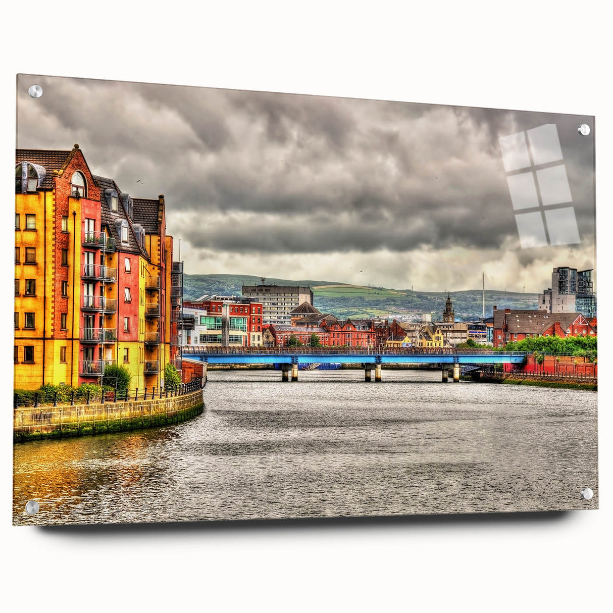 Acrylic print of Northern Ireland scenery in muted green and blue tones, suitable for bedroom or dining room decor.