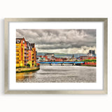Extra large abstract art print of a textured Northern Ireland scenery in a silver frame, ideal for living room decor.