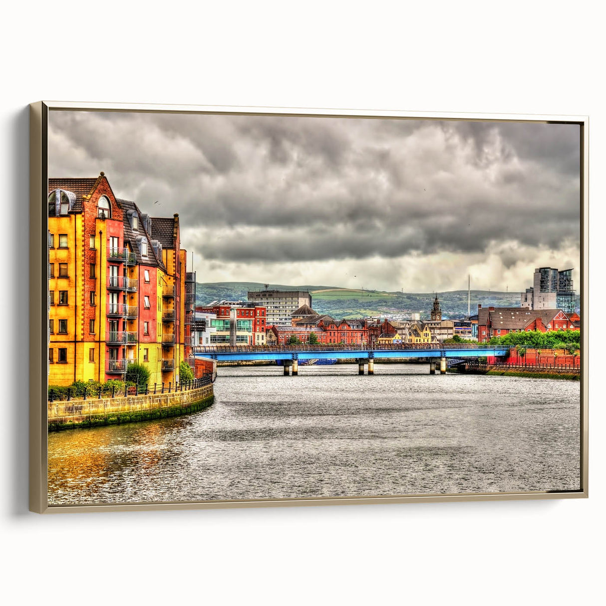 Framed canvas featuring a black and white vintage landscape painting of Northern Ireland, ideal for bedroom wall art.