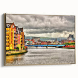 Framed canvas featuring a black and white vintage landscape painting of Northern Ireland, ideal for bedroom wall art.