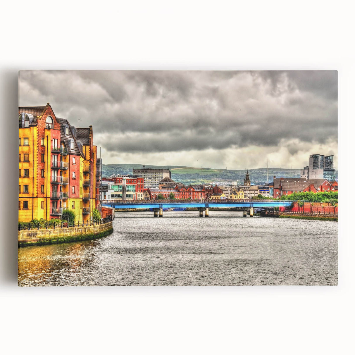 Black and white stretched canvas of a Northern Ireland landscape, ideal for kitchen wall art or bedroom decor.