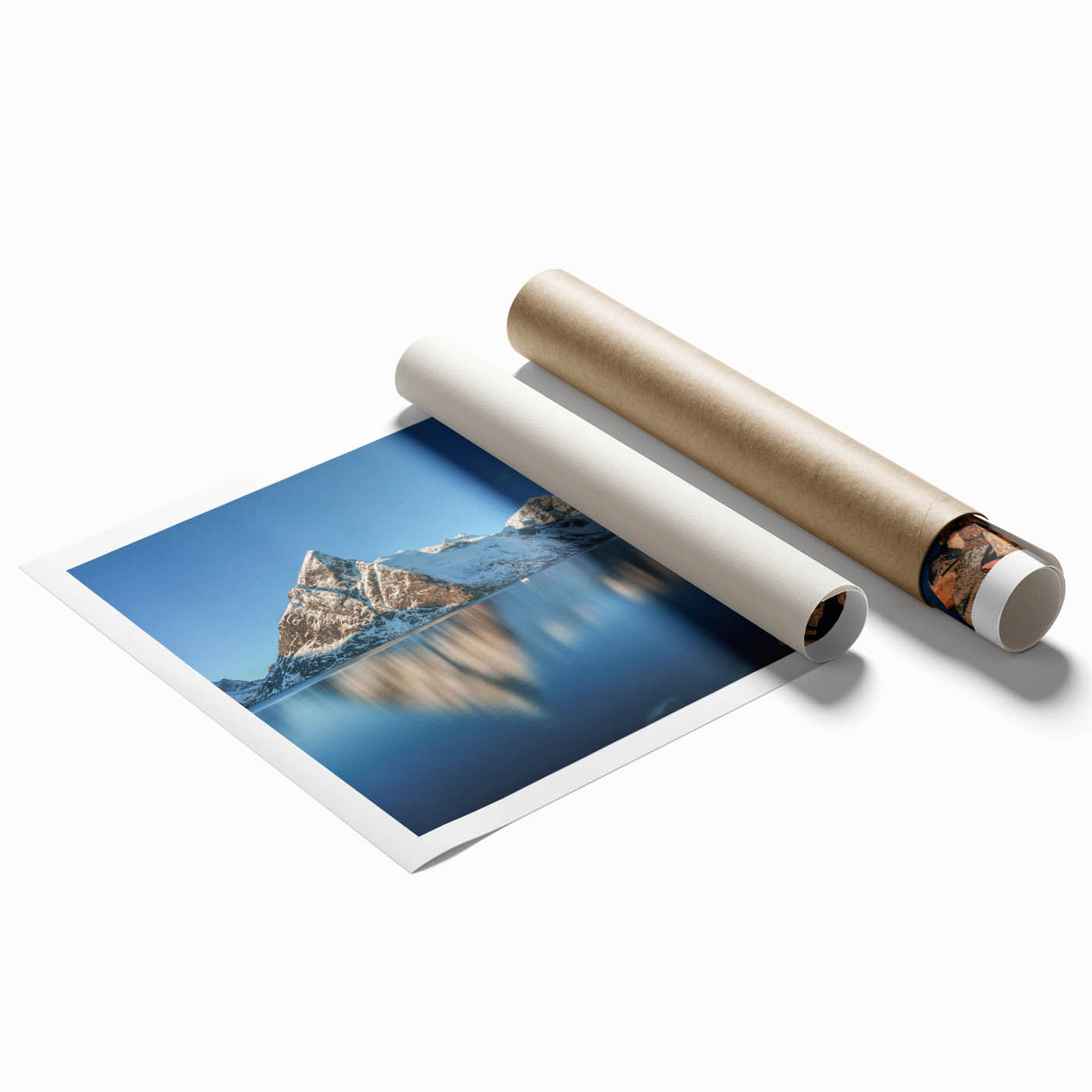 Extra large rolled print depicting a floral Norwegian landscape in muted earth tones, ideal for classy bathroom wall art.