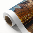 Art Deco poster of a European scenery in muted pastel shades on rolled canvas, ideal for nursery wall art.