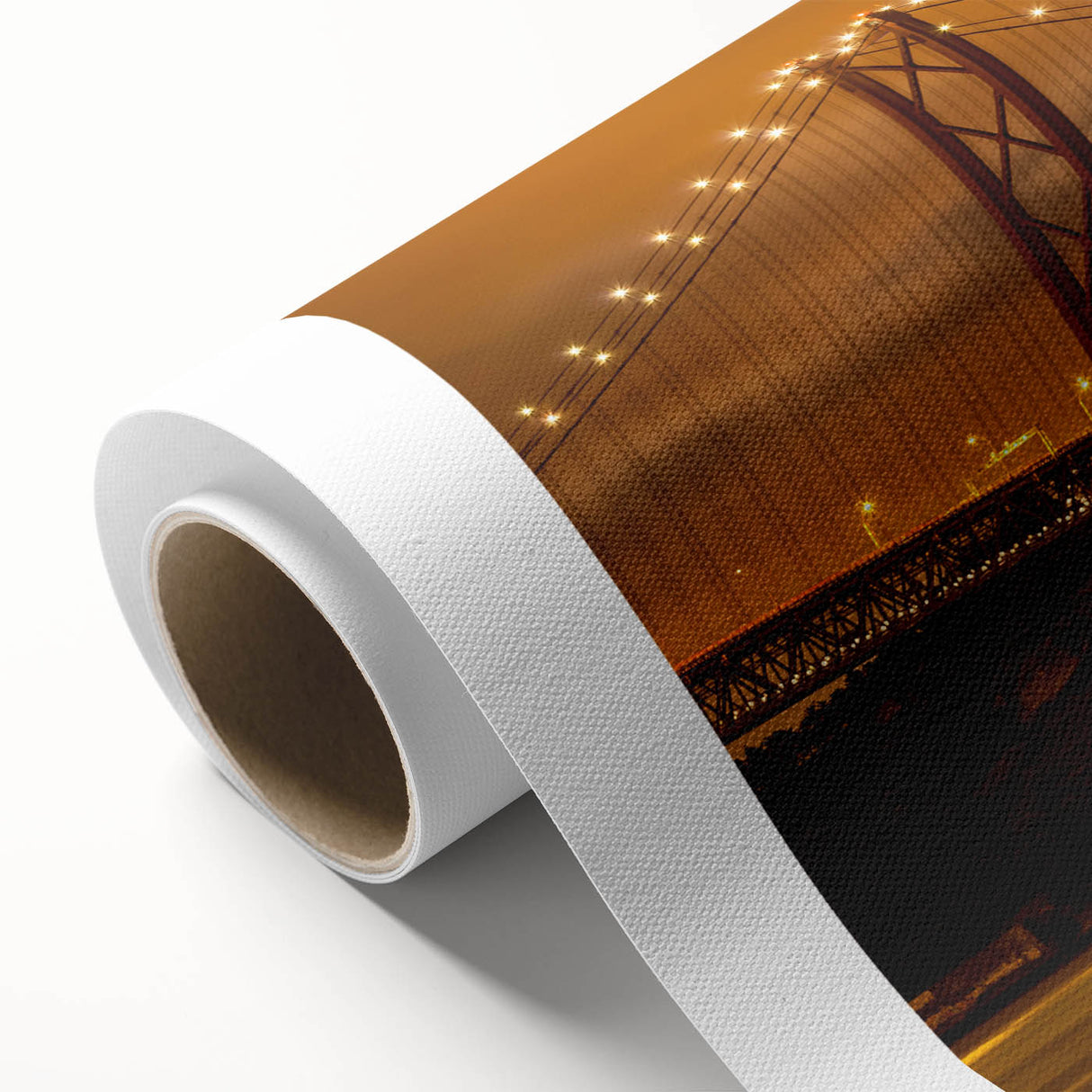 Art Deco style poster of Lisbon scenery on rolled canvas, featuring pastel shades.
