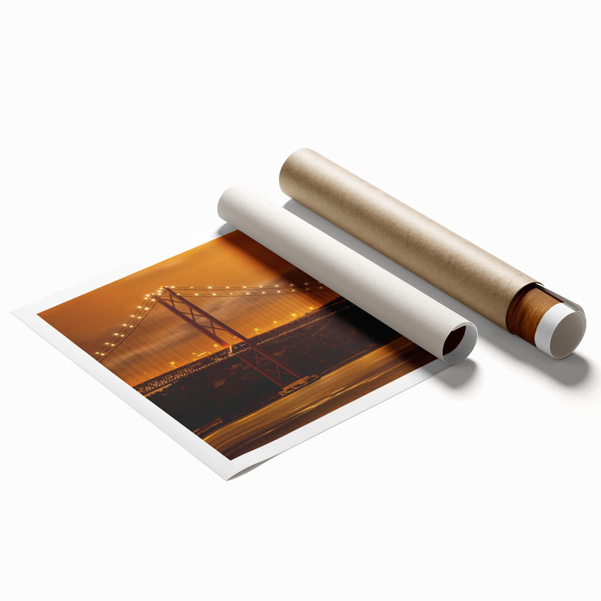 Large rolled print of Lisbon scenery with vibrant floral elements, ideal for classy bathroom or living room wall art.
