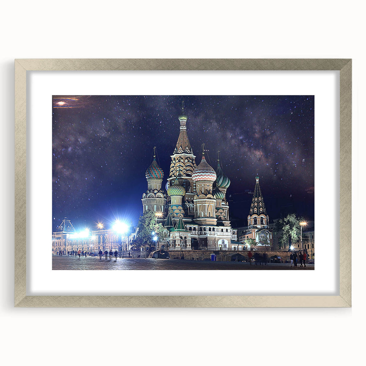 Extra large abstract art print of Moscow skyline in textured gray and silver tones on a framed canvas.