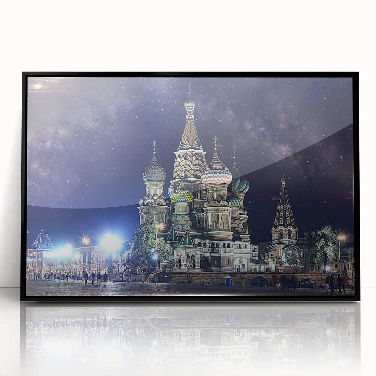 Large abstract wall art of Moscow skyline in muted gray and black tones on framed acrylic.