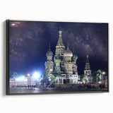 Black and white framed canvas of Moscow landscape with vintage poster art style, ideal for bedroom decor.