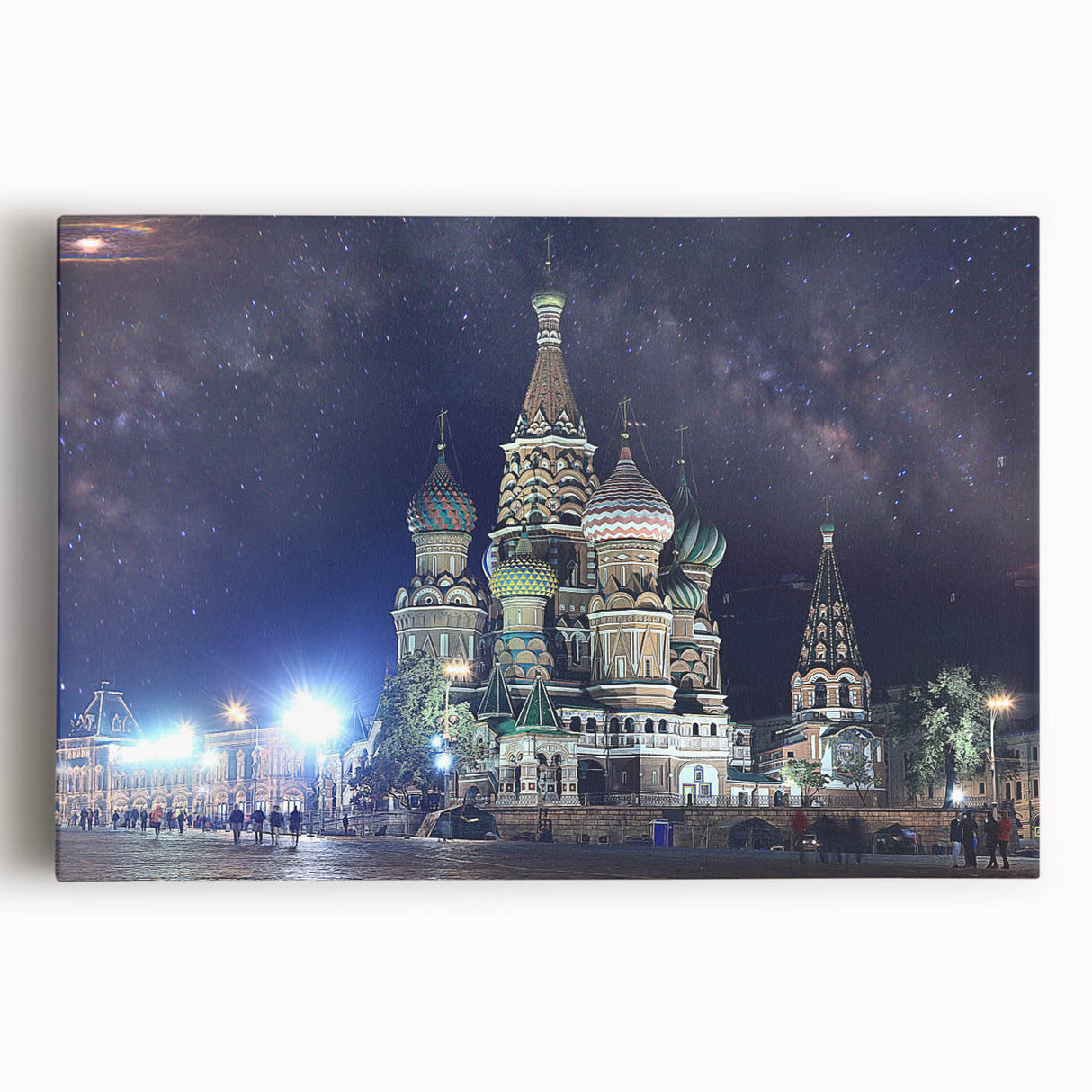 Black and white stretched canvas of Moscow skyline, ideal for kitchen wall art or bedroom decor.