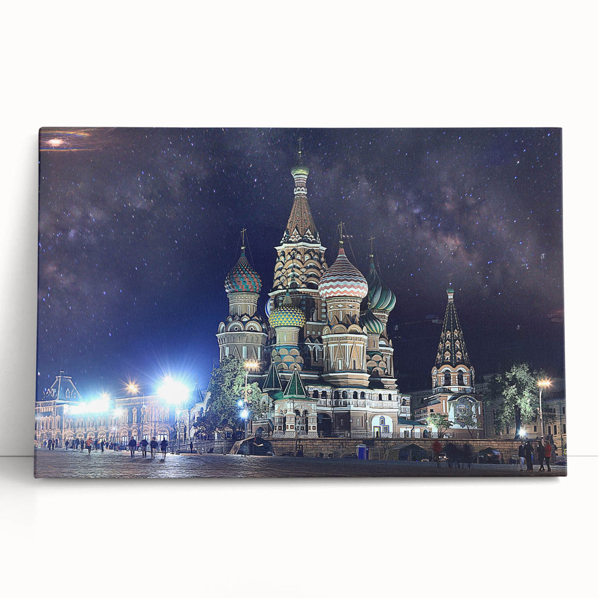 Black and white photo of Moscow skyline on large stretched canvas, suitable for kitchen wall art.