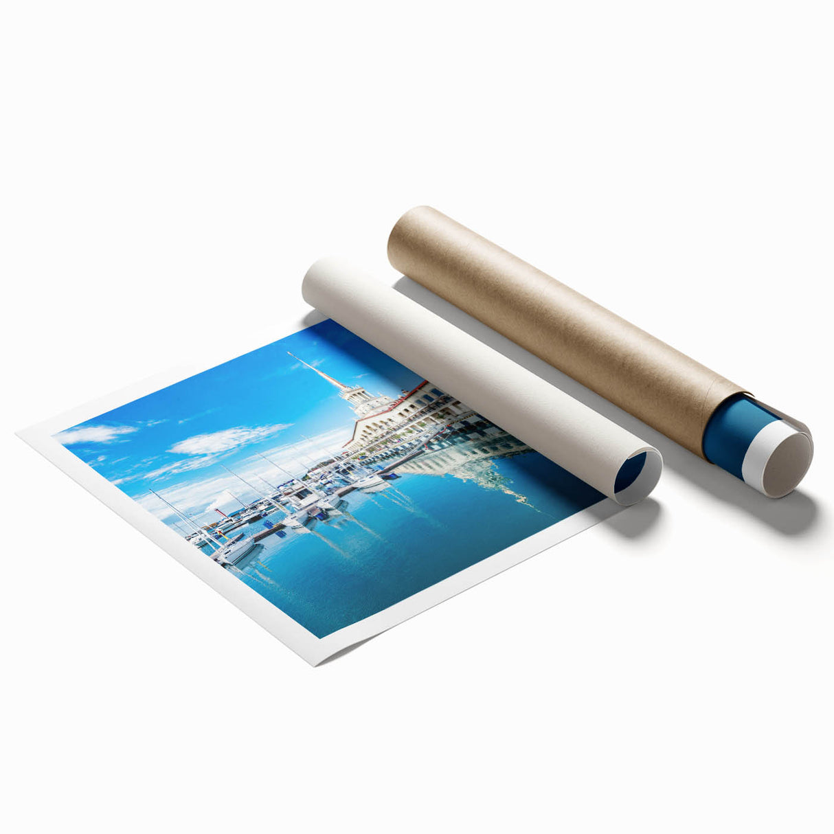 Extra large rolled print of Sochi scenery with vibrant floral elements, ideal for classy bathroom or large living room decor.