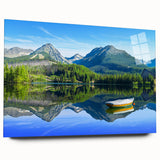Large abstract wall art of a European scenery in muted earth tones, printed on acrylic glass.