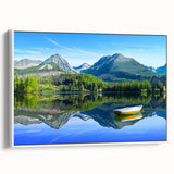 Vintage poster art of a European scenery on framed canvas, combining colorful art with black accents.