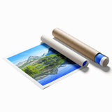 Rolled canvas print of a Slovakian landscape with muted green and earth tones.