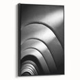 Black and white vintage poster art of Barcelona landscape on framed canvas, ideal for bedroom decor.