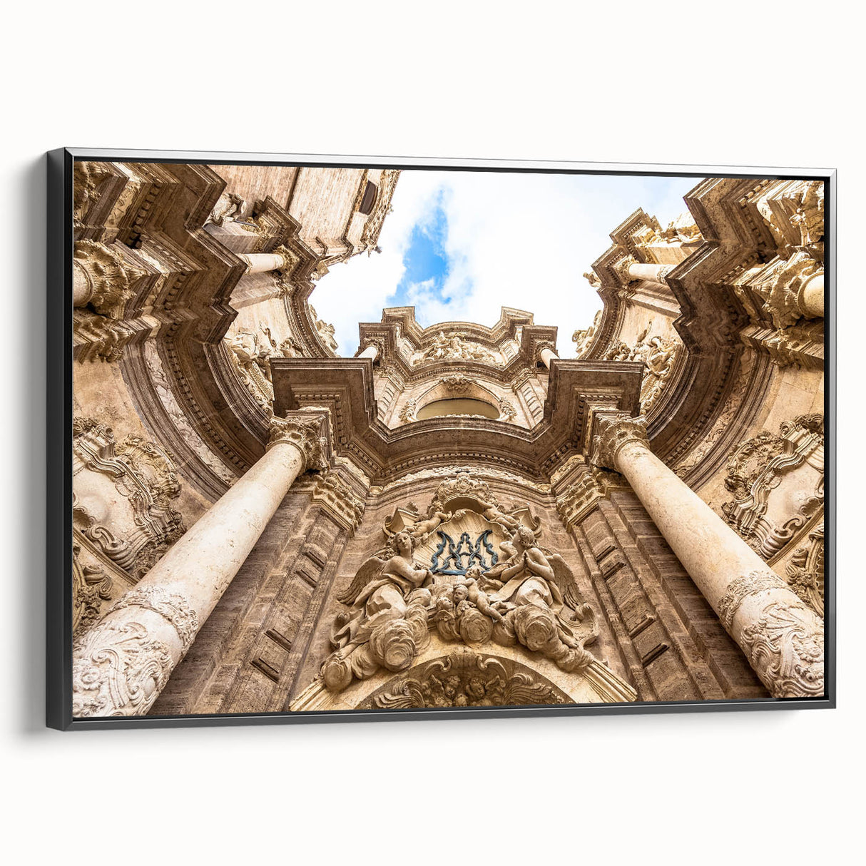 Black and white landscape art painting of Valencia on framed canvas, ideal for bedroom wall decor.